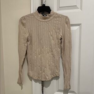 Free People Cream Long Sleeve Knit Top